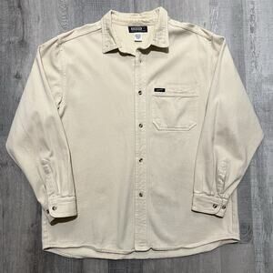 Vintage GUESS Beige Cotton Twill Weave Button Work Shirt Shacket 90s Heavy Shirt